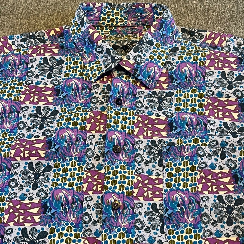 Alan Flusser Button-Up Shirt Abstract Print Long Sleeve Colorful Mens Large